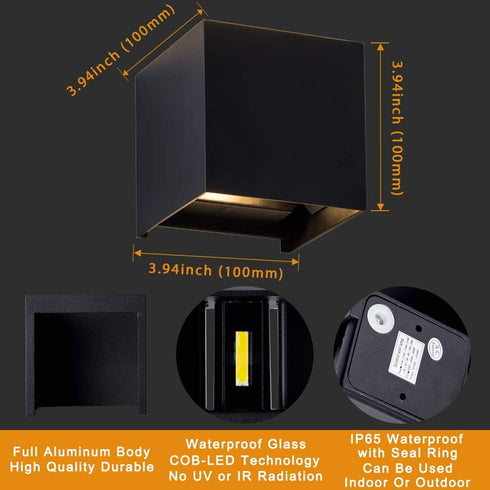100-277V 3000K 2 6W LANFU LED Aluminum Waterproof Outdoor Wall Sconce, Outdoor Cube Square Wall Light Warm Light LEDs