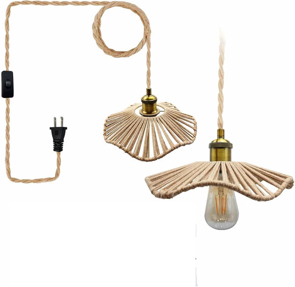 FEYAIM 2 Pcs 16.7ft Plug in Pendant Light, Metal Lampshade with Switch, E26