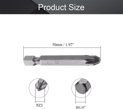 Utoolmart Pozidriv Screwdriver Bits, PZ3 Pozidriv Head Screw Driver Bit, with 1/4 Inch Hex Shank, 50mm Length S2 Steel Screw Driver Kit Tools, for Repair Work, 1 Pcs by Utoolmart