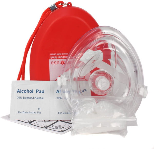 Ever Ready First Aid CPR Rescue Mask, Adult/Child Pocket Resuscitator with Hard Case, Gloves, and Wipes
