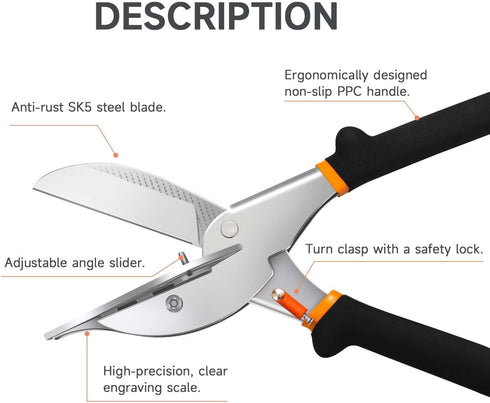 TOWOT Multi Angle Trim Cutter Miter Shears, Adjustable 45 to 135 Degree, Safety Lock Hand Tools for Cutting