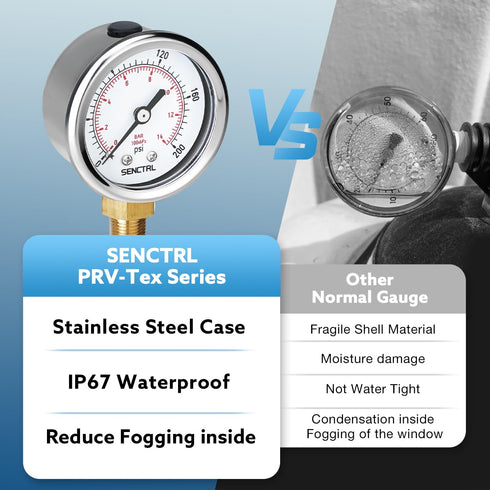 0-200 psi Pressure Gauge, 2" Dial Size, 1/8 NPT Lower Mount, Waterproof Stainless Steel Case for Pneumatic Regulator