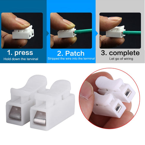 Push Quick Wire Cable Connectors, 50pcs 2 Pin Spring Wire Connectors for Lighting Electrical and Automotive Wiring