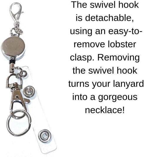 Women's Breakaway or Retractable Reel Lanyard with Strong Stainless Steel Chain, Heart ID Badge Holder for Teachers,