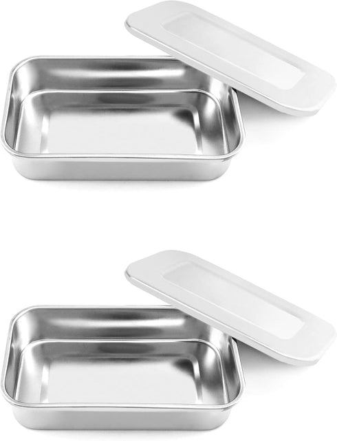 QWORK Stainless Steel Instrument Tray Organizer with Lid, 2 Pack, 8" Container, Instruments Solid Box, Square Sterilization Box Container for Lab Instrument Supplies by QWORK