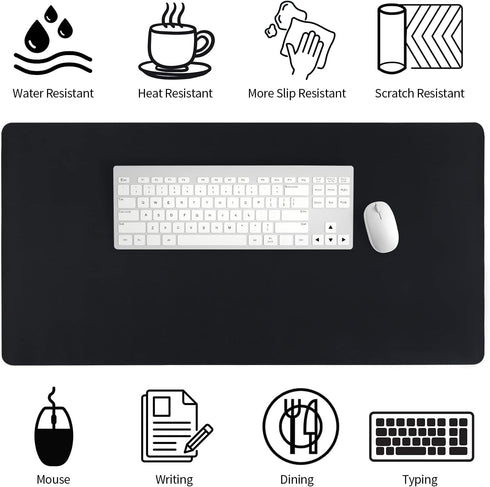 Leather Desk Pad, Non-Slip Desk Protector Mat, Waterproof Desk Blotter for Home Office - Black (31.5×15.7 Inches)
