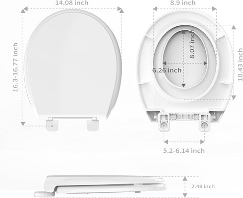 16.5" Potty Training Toilet Seat, Round White Seat with Built-In Toddler Function, Design for Both Child and Adult
