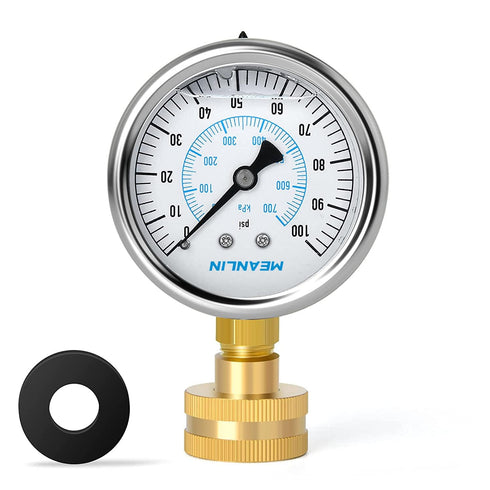 MEANLIN MEASURE 0~100Psi Stainless Steel Frame, 3/4" Female 2.5" FACE DIAL Liquid Filled Pressure Gauge