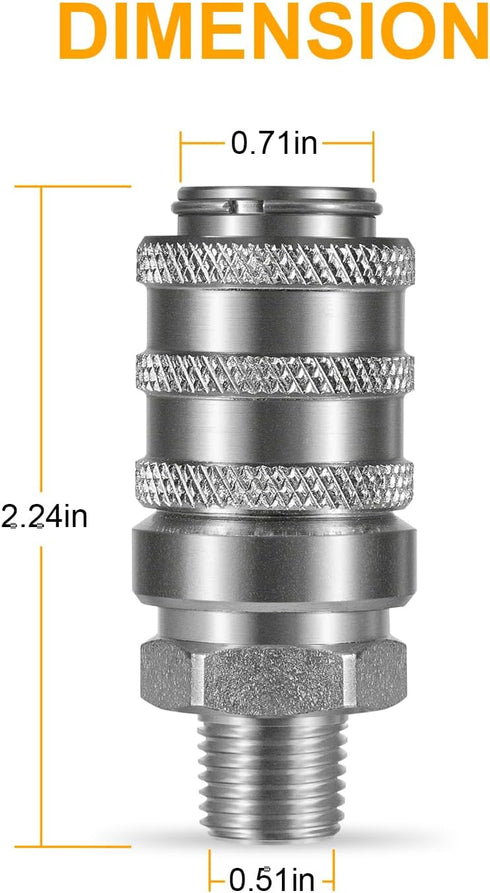 Deargooday PD243 1/8" 1/4"-18 2.26" Series PD Steel Test Port and Diagnostic Equipment Quick Connect Coupler with Male