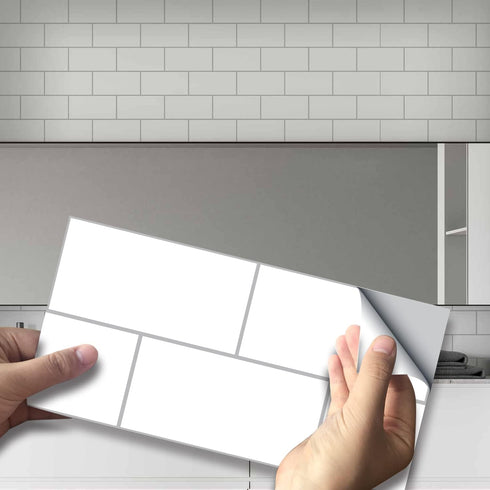Vinyl Wall Tile Transfers Brick Sticker for Home Decor, Peel&Stick Self-Adhesive Backsplash Subway Sticker Tile Decals for Kitchen Bathroom Decor, 8x4Inch/20x10CM, White 27Pcs by Alwayspon