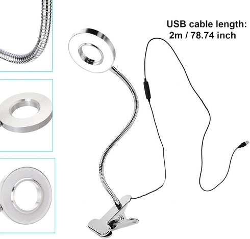 USB Desk Light with Clip, LED Eye-Caring Reading Light with 3 Color Modes, 10 Brightness Levels