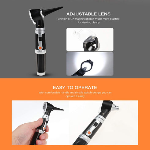Jeebel Camp 3.0V Bulb, 3X 4 Otoscope Kit,Professional Diagnostic Ear Care Tool with LED Magnification, Speculum Tips