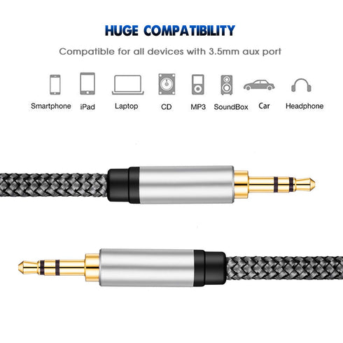 3.5mm 6Ft, More(6Ft/2M,Silver) Tan QY Nylon Braided Aux Cable Audio Auxiliary Input Adapter Male to Male Cord