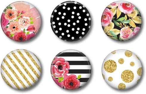 Cute Locker Magnets for Girls - Black and Pink Floral Design, Graduation or Teacher Appreciation Gift Set