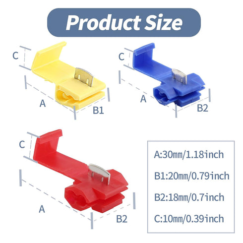 60 Pcs Solderless Quick Splice Snap Wire Connectors, Pressed Insulated Electrical Splice Wire Connectors (12-10 AWG Yellow 20 Pcs, 18-14 AWG Blue 20 Pcs, 22-18 AWG Red 20 Pcs)