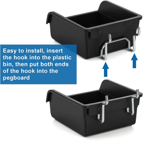 Foraineam 16 Pack Pegboard Bins with Metal Hooks, Black Garage Workbench Accessories Kit for Tools Organizer