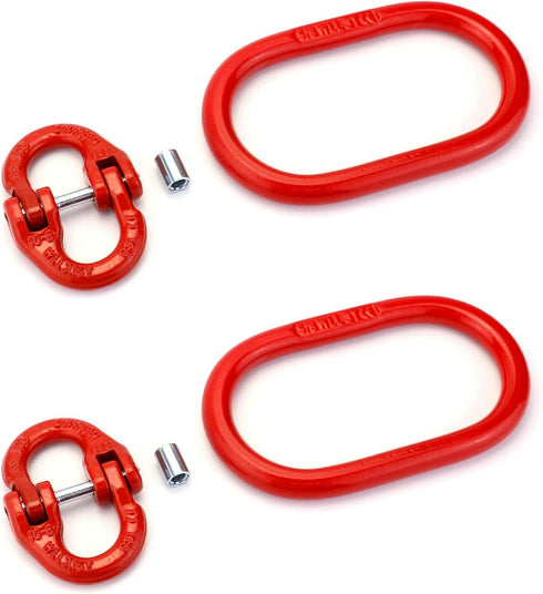 QWORK Chain Link Connectors Set, 4 Set 3/8" 7100 lbs Lock and 2 Pcs 5/8" 6600 lbs Link, Grade 80 Steel, Red