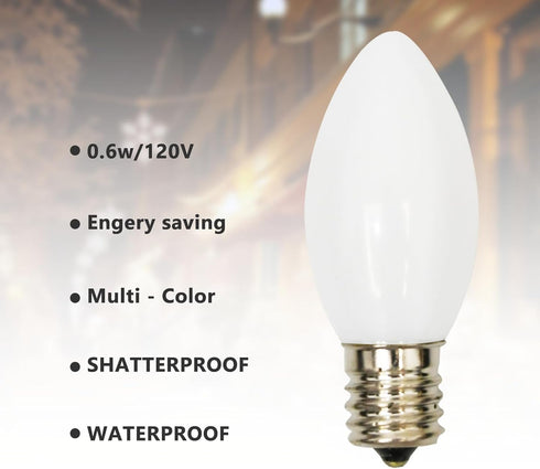 White Christmas Light Replacement Bulbs, 25 Pack Warm White LED C9/E17 Base Shatterproof, 0.6W Indoor/Outdoor