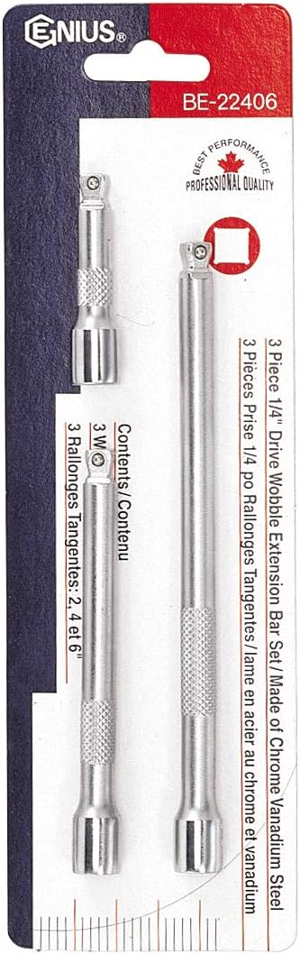 Genius Tools 3PC 1/4" Dr. Wobble Extension Bar Set - BE-22406 by GENIUS TOOLS