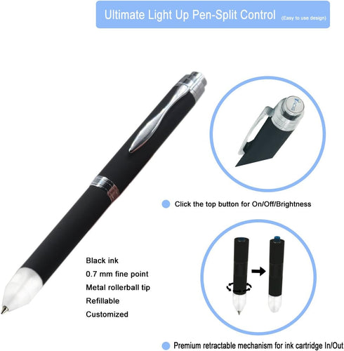 Light Up Pen, Technical Pen with LED Tip, Two Brightness Settings, AAA Battery Powered, White Light