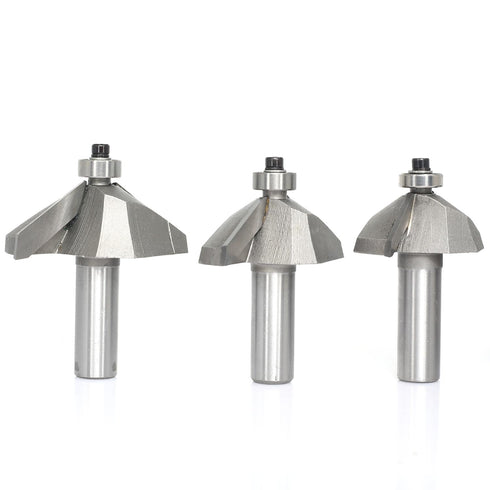 4pcs 60 Set,1/2" Shank,3/16",5/8",3/4" 7/8" Degree Chamfer Bit and Cutting Depth, Horse Nose Router Bits,Eased Eage