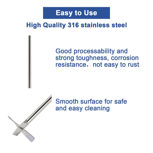 ONiLAB 18204530 316L Stainless Steel 4 Bladed Propeller Stirrer, 50 mm Stirrer Diameter, 250 mm Shaft Length