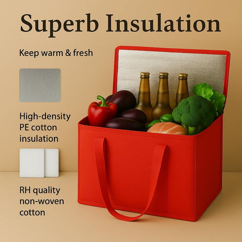 2-Pack musbus XL-Large Insulated Grocery Shopping Bags, Red, Reusable, Heavy Duty, Zipped