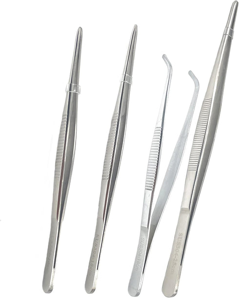 4Pcs 304 Stainless Steel Tweezers 6" 7" 8" 10" Tweezers with Precision Serrated Tips, Non-slip Multitool Tweezer for Jewelry Hobby Crafts Cooking Industrial Electronic Tweezers Tools