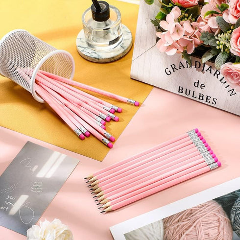 Tinlade 50 Pcs Triangular Grip Pencils, Wedding Pencils HB Graphite Pack with Eraser for School Drawing Sketching