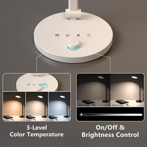 3 Dimming 14W 1200LM Desk Lamp for Home Office, Metal Swing Arm Desk Light, Mode Stepless Desktop Lamp, Computer Task