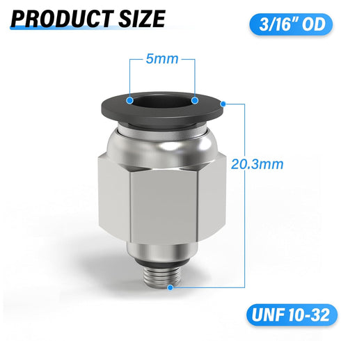 TAILONZ PNEUMATIC Male Straight 3/16 Inch Tube OD x 10-32 Inch UNF Thread Push to Connect Fittings PC-3/16-U10 (Pack of 2)