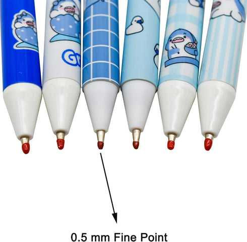 Maydahui 12 Pcs Blue Baby Shark Gel Pen, Cute Cartoon Animal Retractable Fish Pen, Black Ink for Boys, School