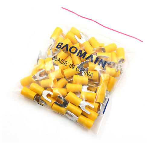 Baomain Insulated Fork Spade Wire Connector, Electrical Crimp Terminal SV5.5-4, 12-10 AWG (200PCS)