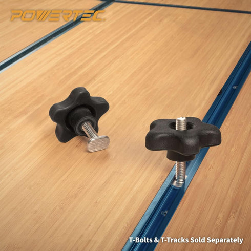 POWERTEC 1/4"-20 5 Pack Clamping Knobs with Steel Insert for T Track Bolts, Thumb Screw Threaded Knobs for Woodworking