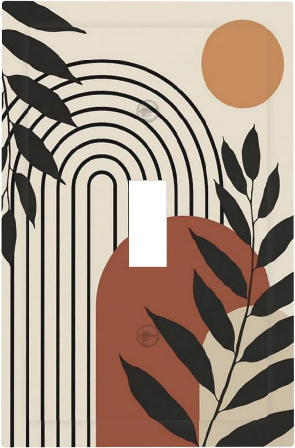 Abstract Boho Mid Century Decorative Light Switch Plate, 1 Gang Wall Cover for Home Electrical Switchplate Decor