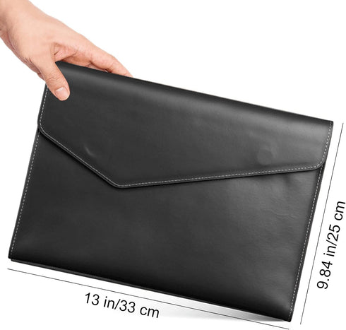 VANRA PU Leather Expanding File Folder, Document Holder for A4 Letter Size Paper with Invisible Magnetic Closure (Black)