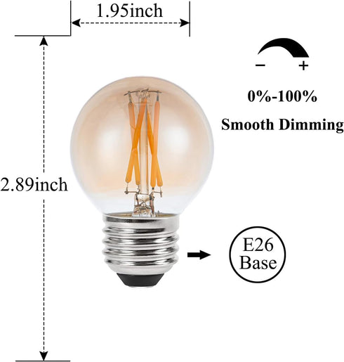 Amber Light Bulbs 40 Watt Equivalent, 6 Pack, Warm White 2700K, E26 LED G16.5 Globe Dimmable Decorative Edison