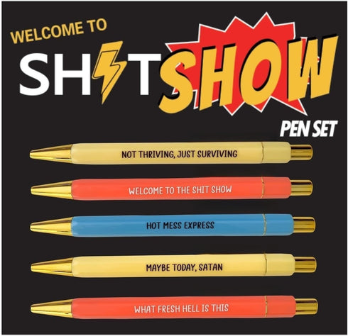 Jxueych 5-Count Funny Pens, Black Ink, Medium Nib 1.0mm, Personalized Office Gifts for Coworkers with Quotes