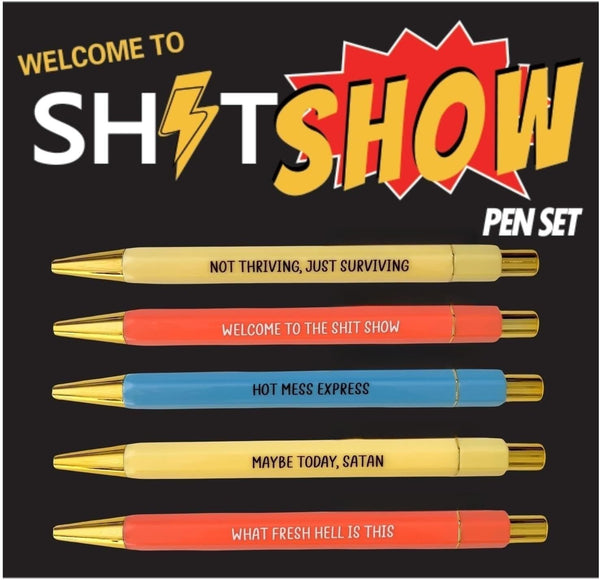 Jxueych 5-Count Funny Pens, Black Ink, Medium Nib 1.0mm, Personalized Office Gifts for Coworkers with Quotes