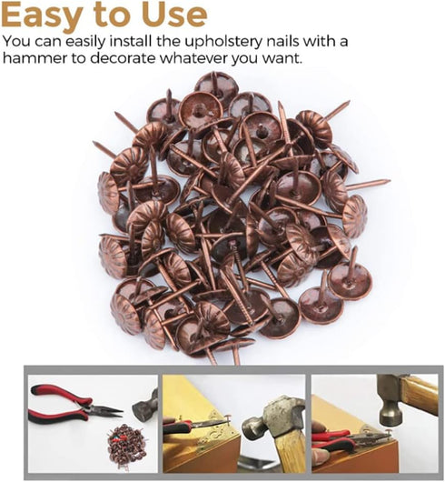 200 Pcs Upholstery Tacks Nails, Antique Brass Daisy Furniture Nails for Sofa, Crafts, 7/16" Head Diameter