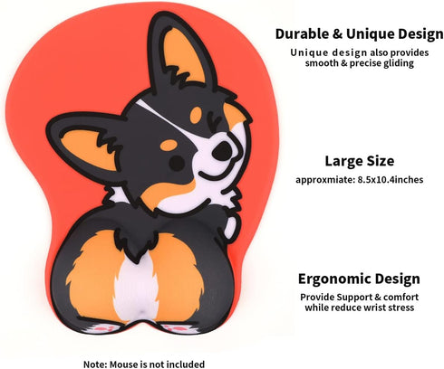 Ergonomic Mouse Pad with Gel Wrist Support 3D Funny Butt Anime Wrist Rest for Home & Office - Cute Dog by Meffort Inc