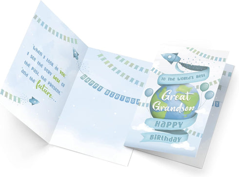 Prime Greetings Great Grandson Birthday Card, Eco-Friendly, Thick Card Stock with Premium Envelope 5in x 7.75in