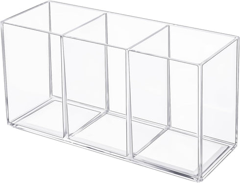 Clear Acrylic 3 Compartment Pencil Pen Holder, Cute Office School Pen Organizers, Makeup Storage Supplies, Pen Cup