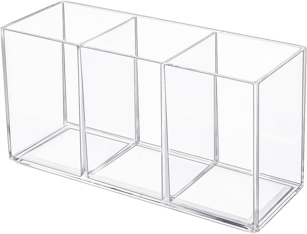 Clear Acrylic 3 Compartment Pencil Pen Holder, Cute Office School Pen Organizers, Makeup Storage Supplies, Pen Cup