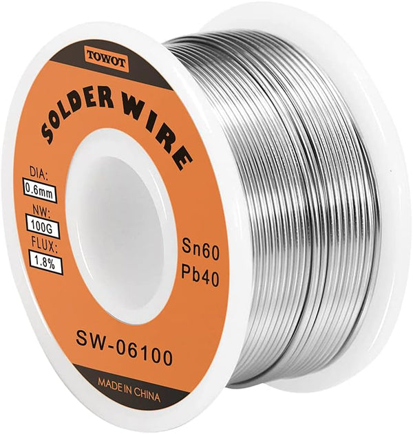 TOWOT Tin Lead Rosin Core Solder Wire for Electrical Soldering, 1.8% Solder Flux Sn60-Pb40, 0.6mm, 100g