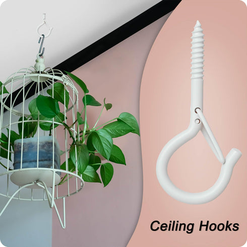 KULOLO 2.3" 40LB (50, Black Screw Hooks with Safety Lock Rustproof Metal Ceiling Hooks for Hanging Plants