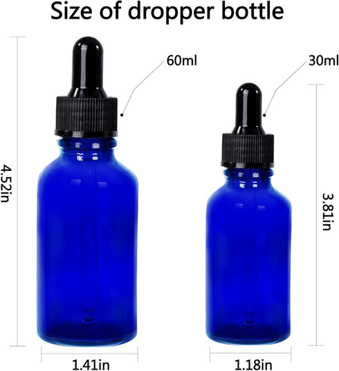 48 Pack Blue Glass Dropper Bottles 2oz, Eye Dropper Bottles for Essential Oils, Perfumes (60ml, Blue)