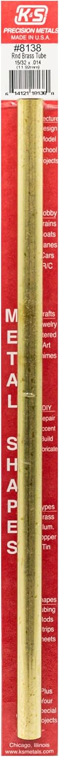 K & S Precision Metals 8138 Round Brass Tube, 15/32" OD