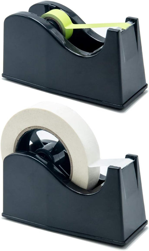 Desktop Tape Dispenser Adhesive Roll Holder with Weighted Nonskid Base (Fits 1" & 3" Core) Black