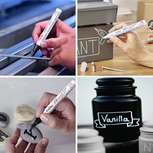 Overseas White and Black Paint Pens, 12 Pack Permanent Oil Based Medium Tip Quick Dry Waterproof Markers